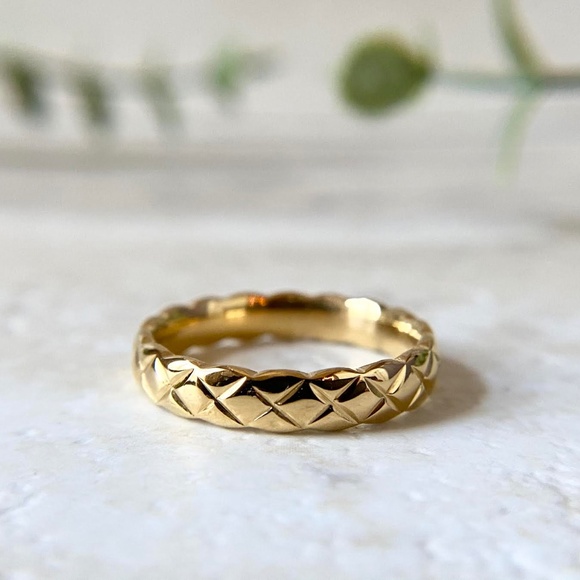 Dainty 18k Gold Plated Ring Minimalist X Band Stacking Ring Titanium Steel - Picture 2 of 5